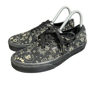 Vans Authentic Shoes Womens 8 Black Gold Celestial Moon Stars Sun Witchy Goth